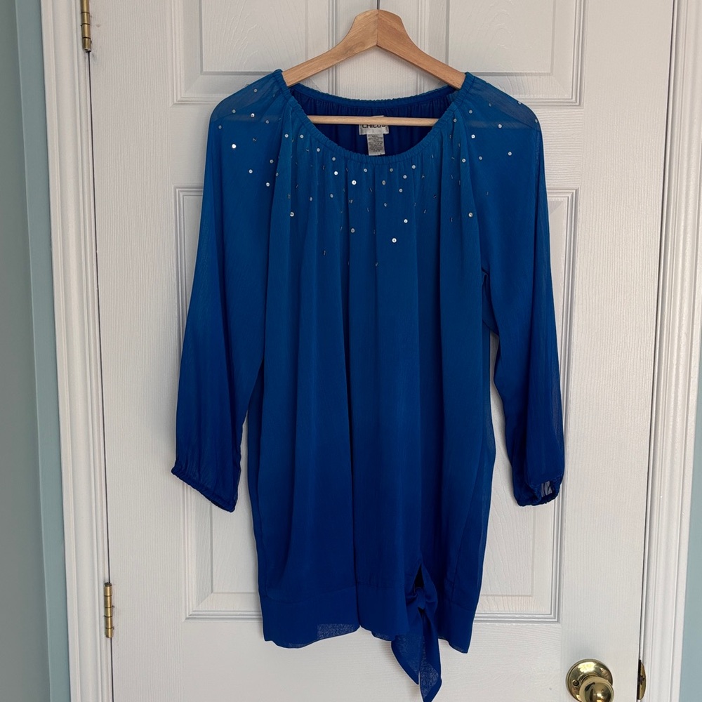Chico’s blue ombré bejewelled blouse